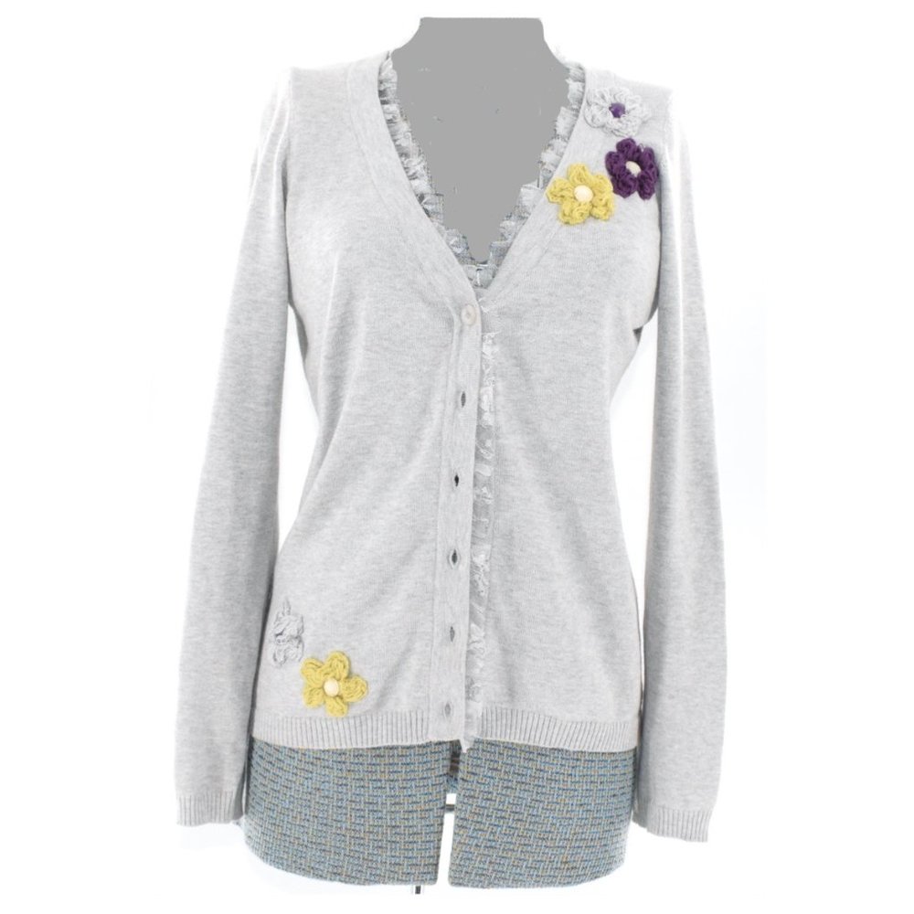 Nick & Mo Grey Cardigan with Lace/Flowers M